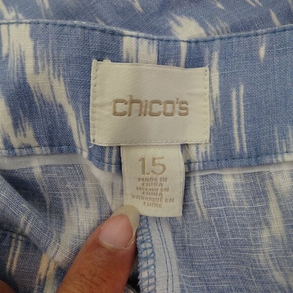 Chicos Blue Ikat Linen Wide Leg Pocket Pants Women Size 1.5 M 10 Relaxed Fit - Picture 6 of 14